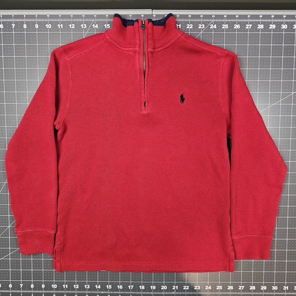 Polo Ralph Lauren Sweater Boys Medium Red Estate Rib 1/4 Zip Preppy Easter Retro